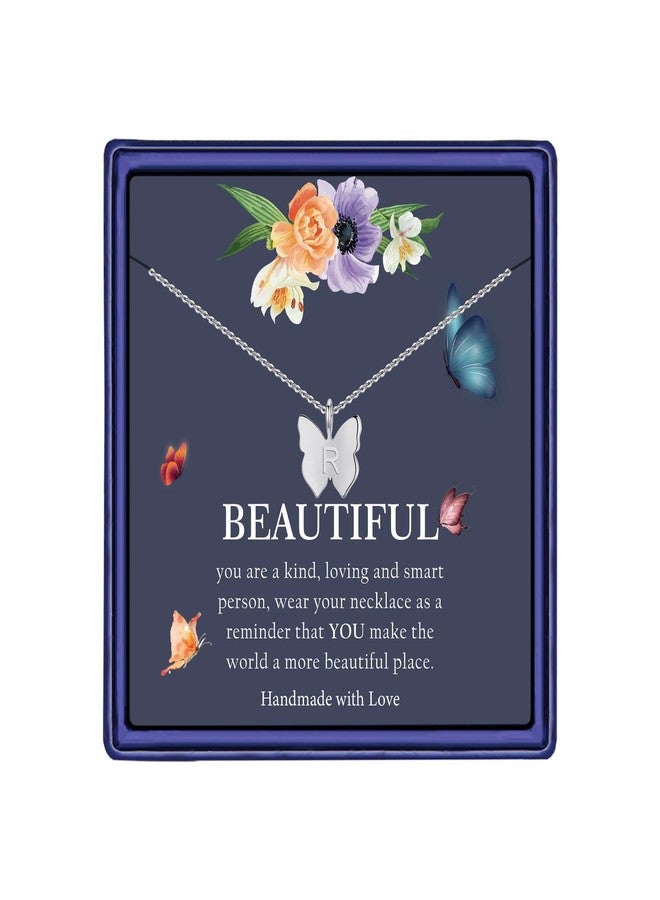 Hidepoo قلادة فراشة بحرف أولي من هيديبو - قلادة فراشة رقيقة مطلية بالذهب الأبيض عيار 14 قيراطًا، قلادة فراشة بحرف أولي مخصصة، قلادة فراشة بحرف أولي، مجوهرات، مجوهرات فراشة، هدية عيد ميلاد (R) - Image 1